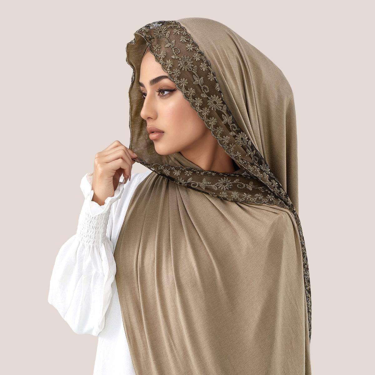 Embroidery Lace - الدانتيل والتطريز القطن جيرسي مسلم الحجاب