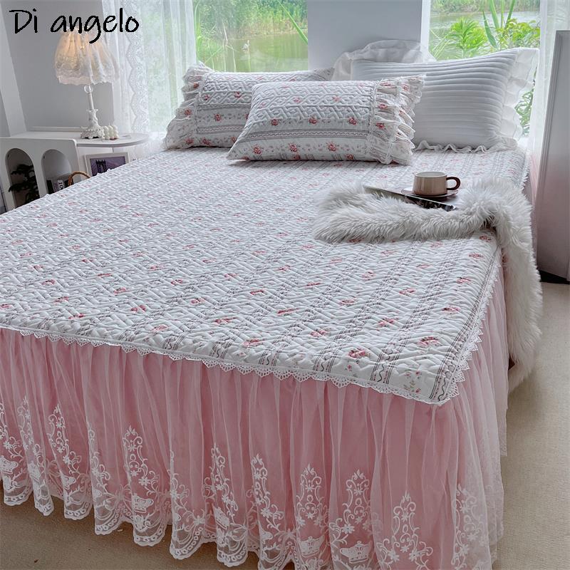 Embroidery Quilt Cover - تنورة سرير مبطنة سميكة مطرزة بالدانتيل