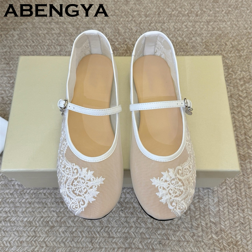Embroidery Lace - أحذية مسطحة مطرزة بالدانتيل للنساء صيف