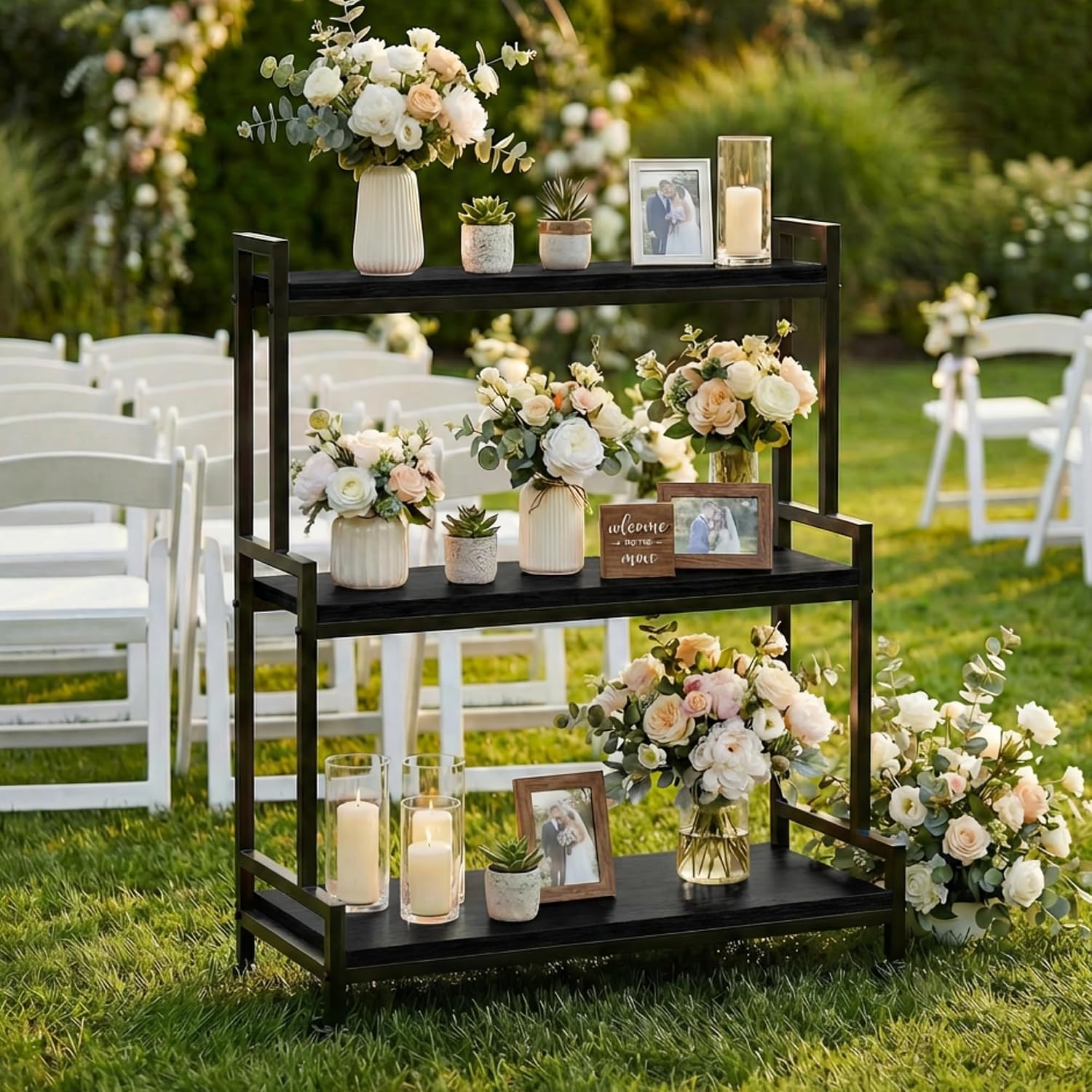 Frame Display Wood - حامل نباتات بثلاثة طبقات على شكل