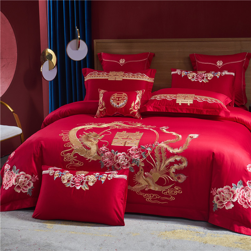 Embroidery Quilt Cover - 100% طقم سرير قطن فاخر الذهبي