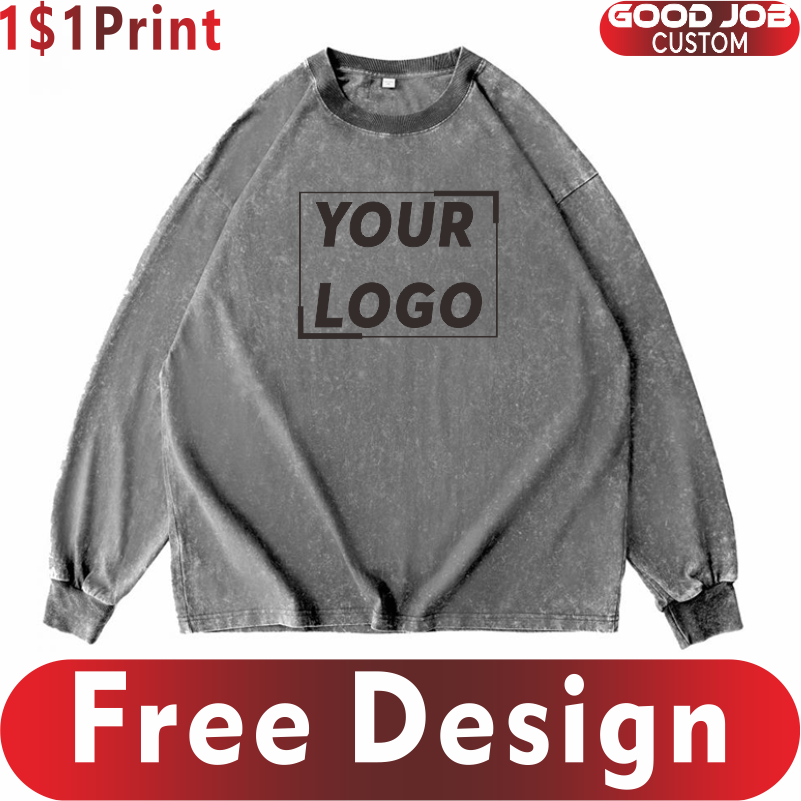 Embroidery Design Logo - مخصص تي شيرت خمر قمصان طويلة