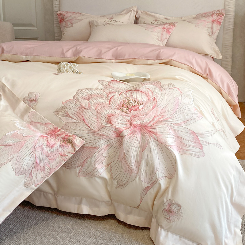 1000TC القطن المصري الزهور الت - مراجعة Embroidery Quilt Cover وسعره