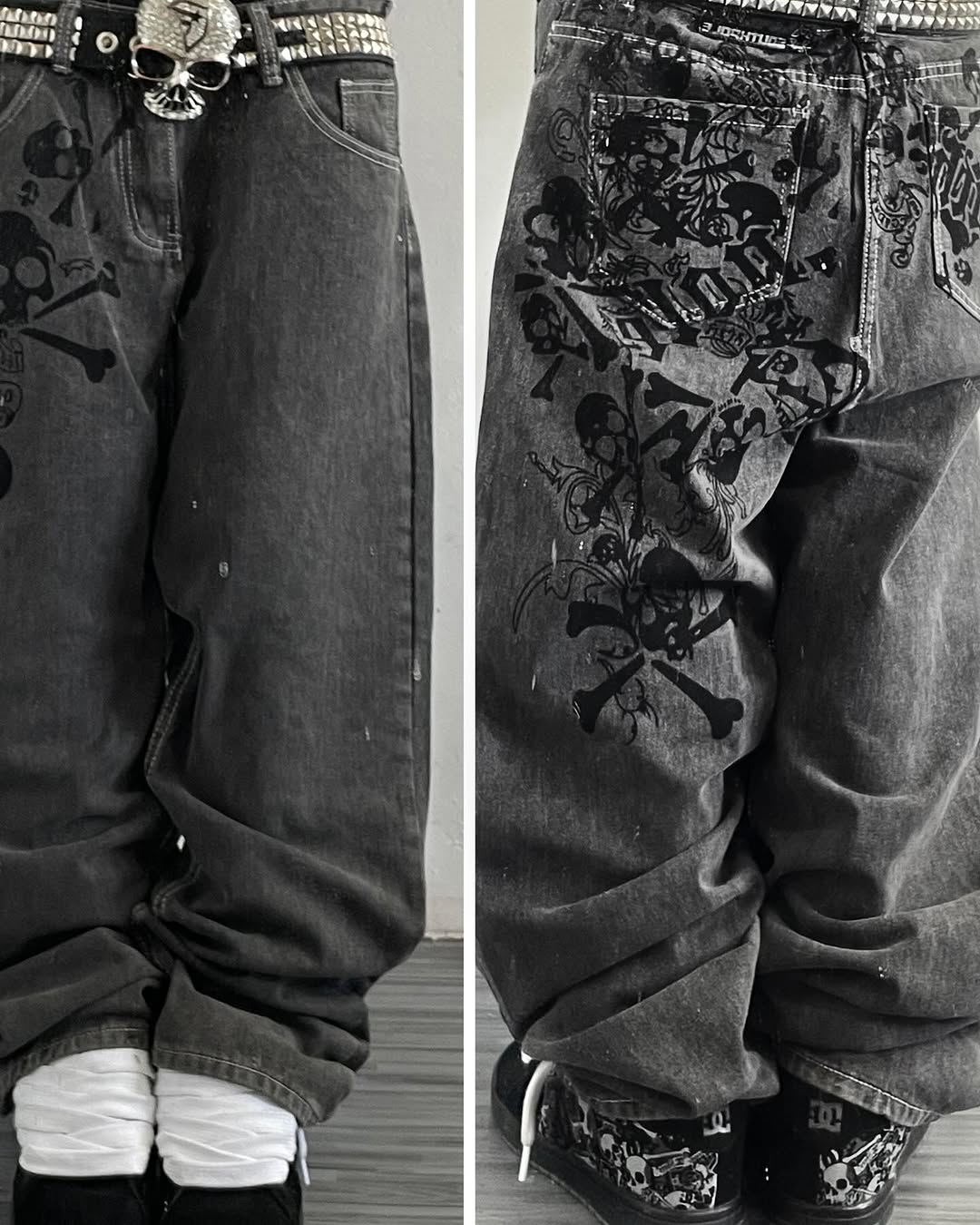 Y2K شارع جديد الجمجمة المطرزة  - مراجعة Embroidery On Jeans وسعره