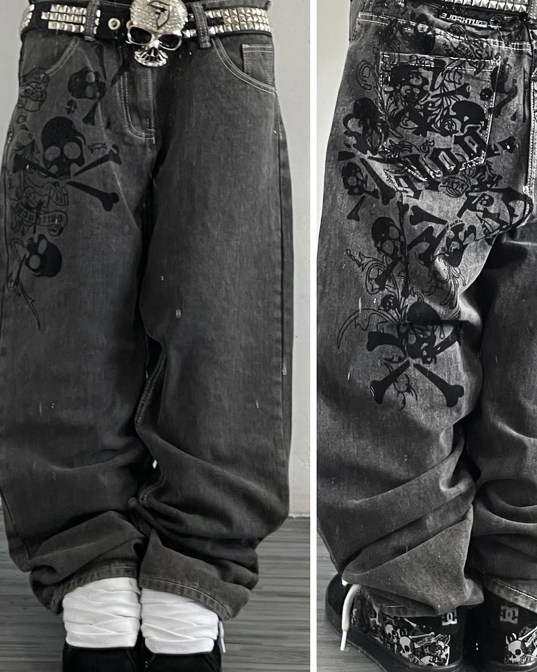 Y2K شارع جديد الجمجمة المطرزة  - مراجعة Embroidery On Jeans وسعره